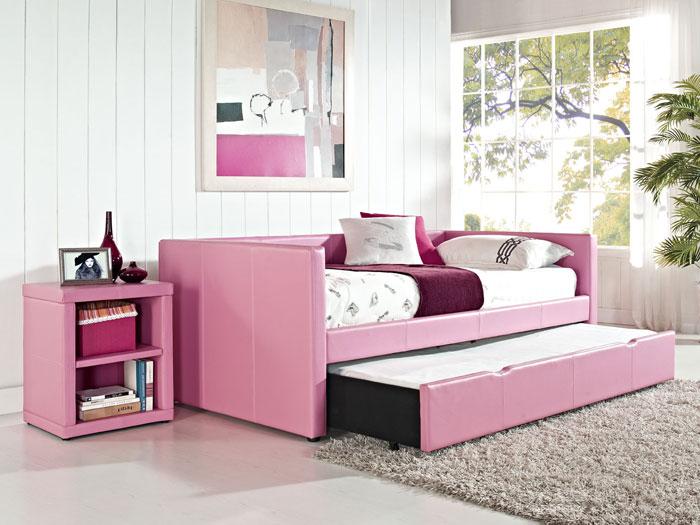 Pink Vinyl Upholstered Twin Daybed,STAN