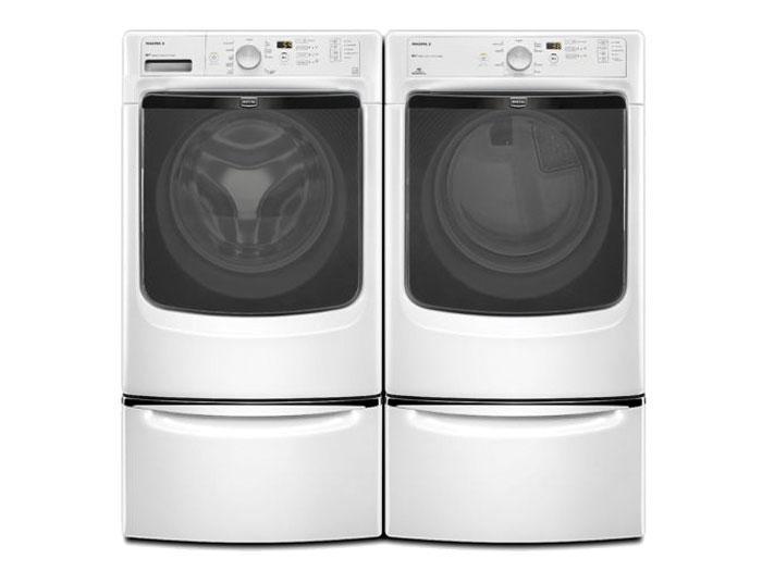 Maytag Front Load Washer & Dryer with 2 Storage Pedestals,WHI