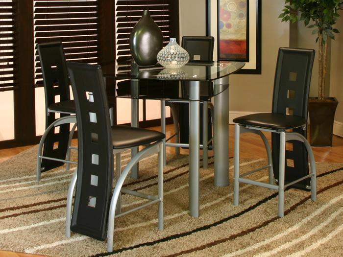 Valencia 5 PC. Contemporary Black/Glass Pub Dinette Set ,CRIN