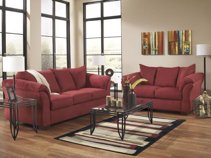 Darcy Red Attached Pillow-Back Microfiber Love Seat,ASH