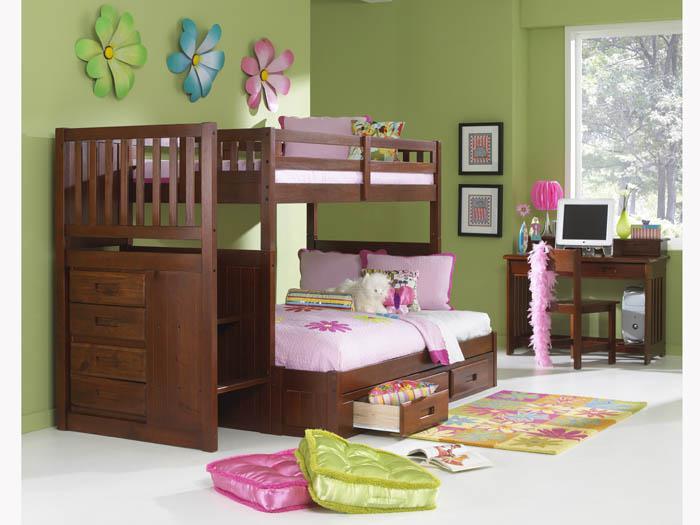 Cherry Twin/Twin Bunk Bed with Reversible Stairway,DWF