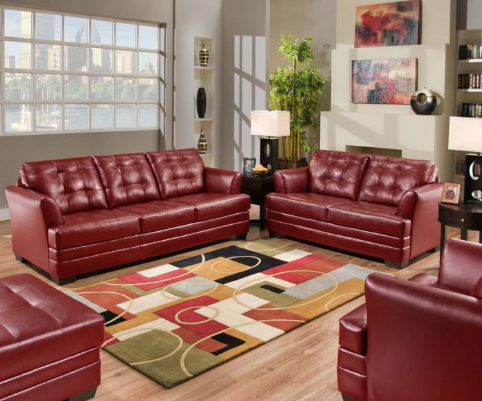 Manhattan Bonded Leather Queen Sofa Sleeper - Cardinal Red,SIMM