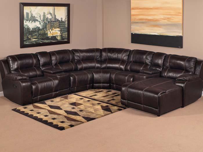 Camden Chocolate Dual Reclining Sectional W/ 2 Storage Consoles & Chaise,LFE