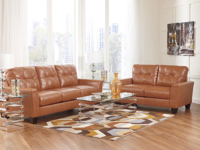 Paulie Bonded Leather Sofa - Orange,ASH