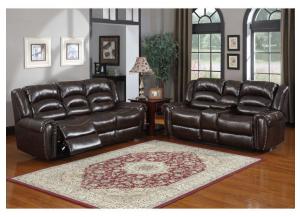 Kingston Brown Bonded Leather Reclining Sofa with Drop Down Table,LFE