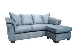 Darcy Aqua Attached Pillow-Back Microfiber Sofa/Chaise,ASH